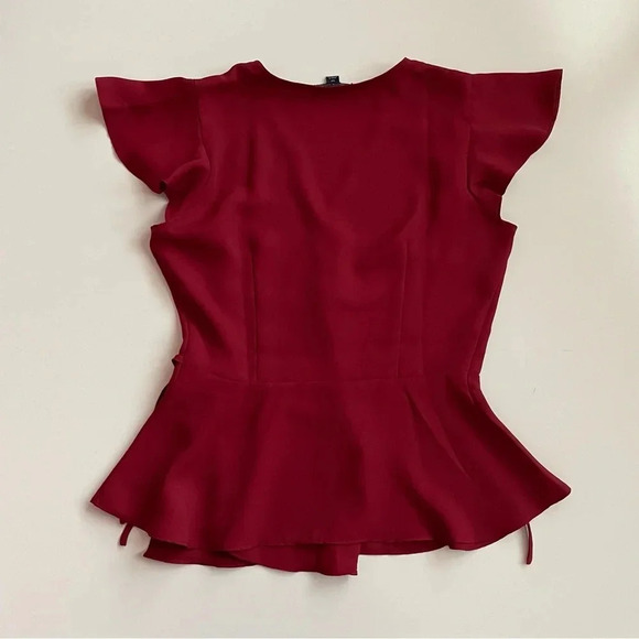 Tommy Hilfiger Red Maroon Burgundy Size S Peplum Wrap Flowy Blouse Top Christmas - Picture 14 of 16